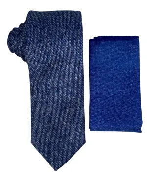 Stacy Adams Textured Tie and Handkerchief - Navy Blue Multi
