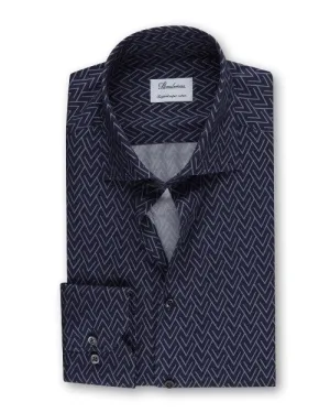 STENSTROMS | Geometric Patterned Twill Shirt | Navy