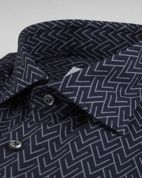 STENSTROMS | Geometric Patterned Twill Shirt | Navy