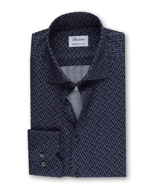 STENSTROMS | Geometric Patterned Twill Shirt | Navy
