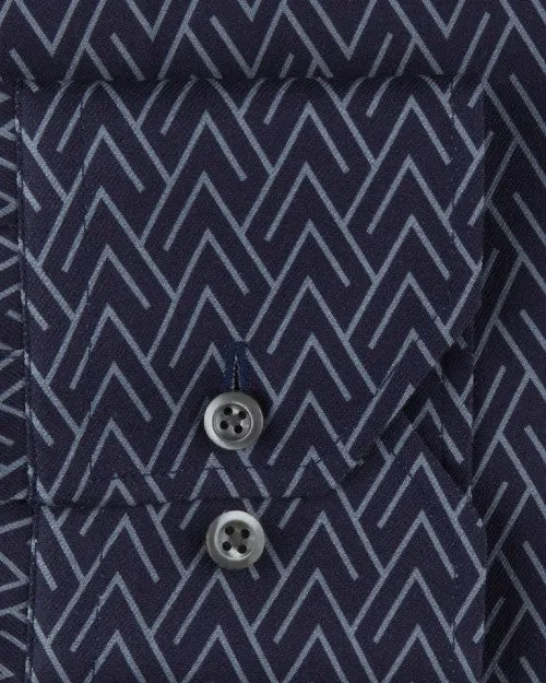 STENSTROMS | Geometric Patterned Twill Shirt | Navy