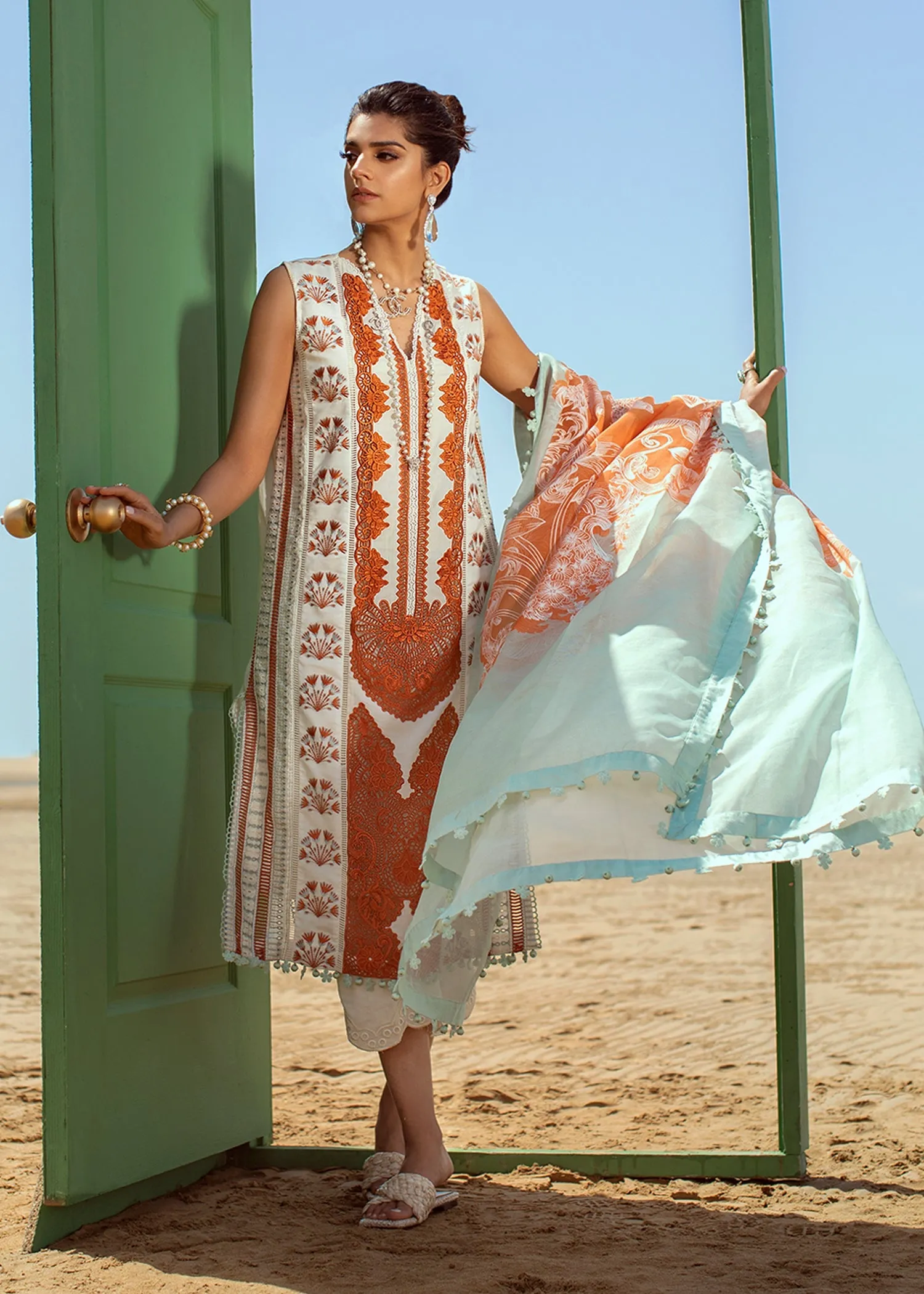 Stories of Santorini - 1A - Mandarin | Crimson Serendipity Luxury Lawn Collection 2022