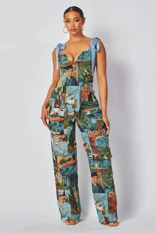 TAPESTRY TWO PIECE LACE BACK TOP FLARE PANT SET