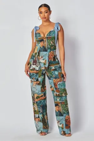 TAPESTRY TWO PIECE LACE BACK TOP FLARE PANT SET