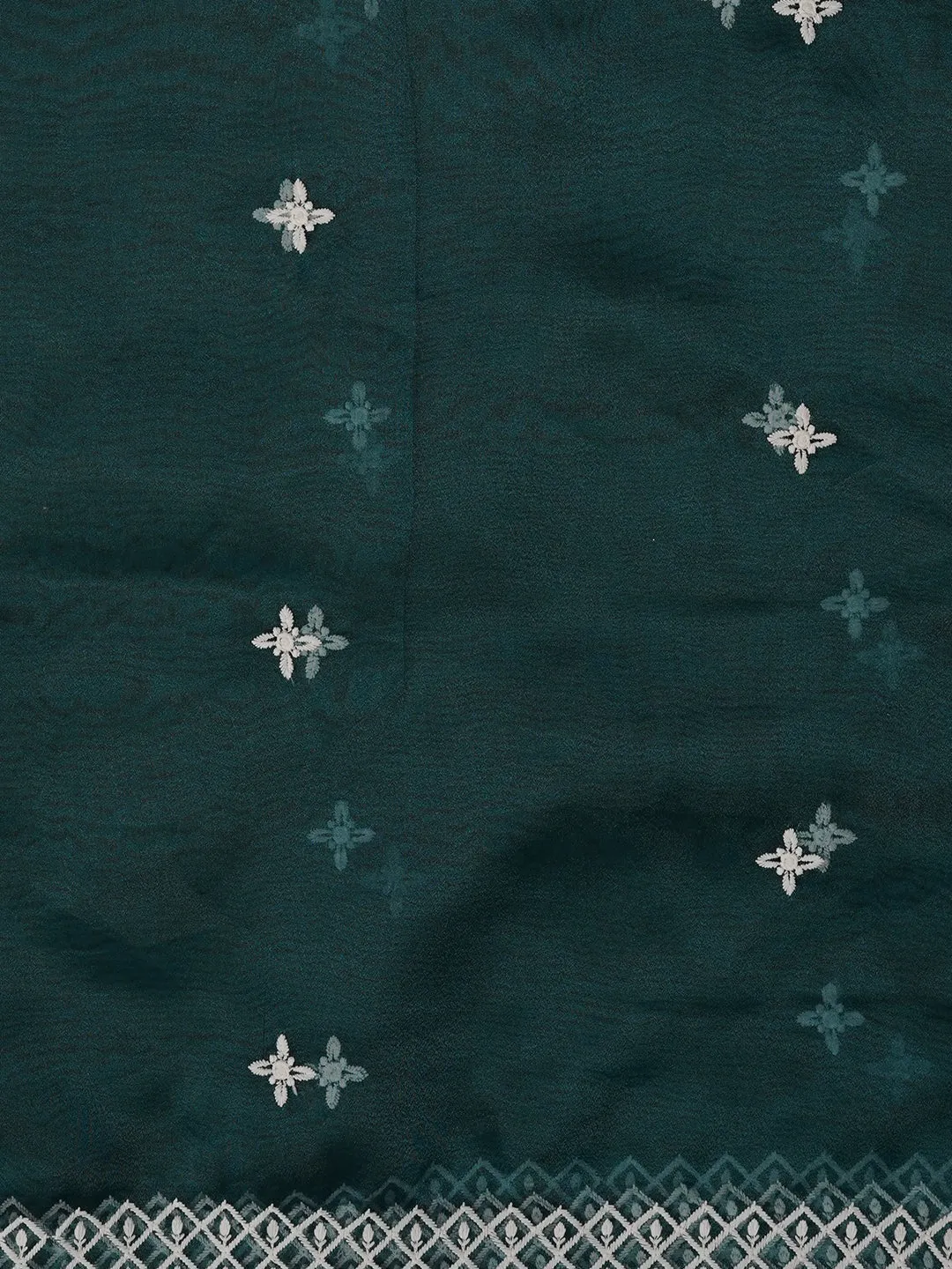 Teal Unstitched Embroidered Organza Dress Material With Dupatta