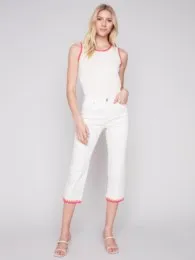 Twill Pants With Embroidered Hem