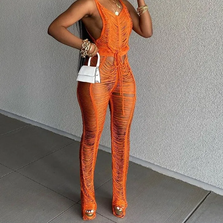 Wenkouban Women Sleeveless Mesh See Through Sexy Jumpsuits