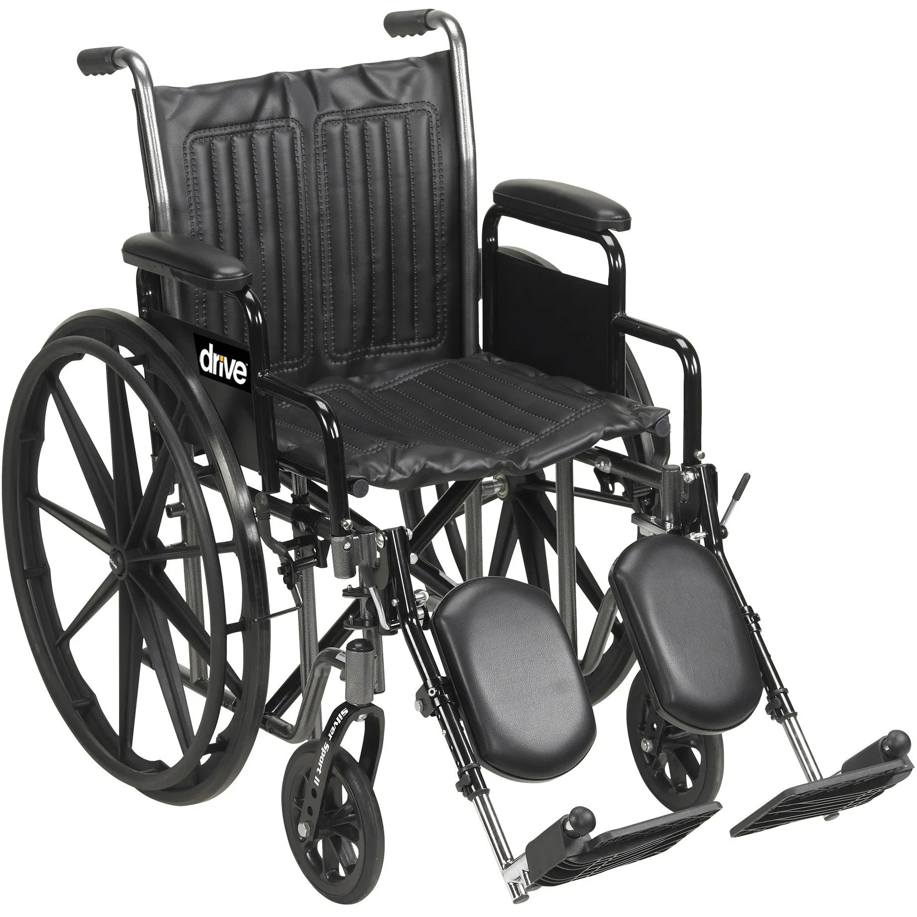 Wheelchair 16x18 Silver Sport 2 Silver Vein Finish, Fixed Full Arm Dual Axle by Drive