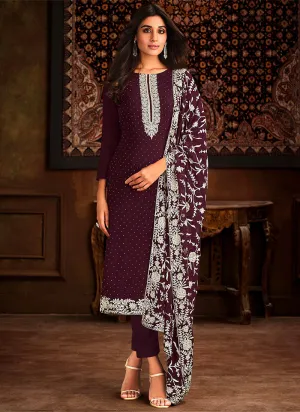 Wine Chikankari Embroidery Georgette Salwar Kameez Suit