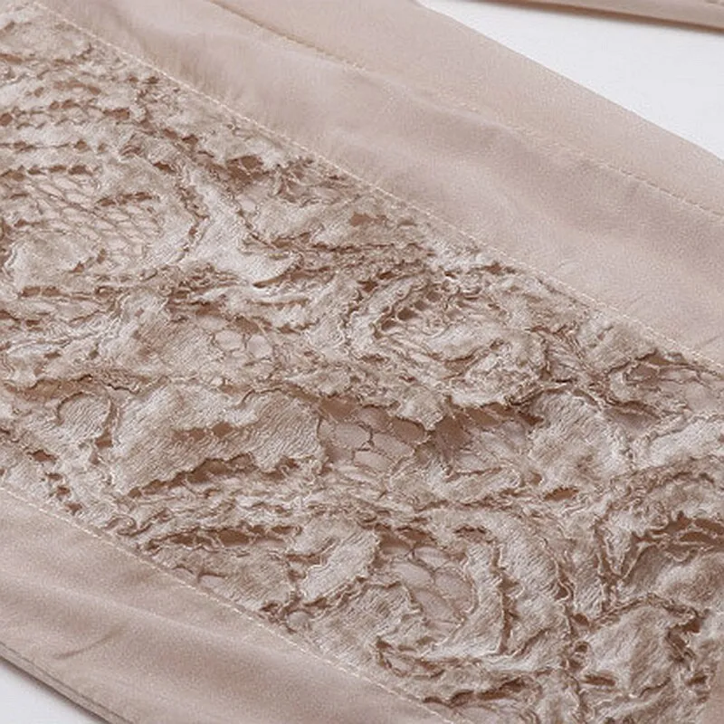 Women Elastic Waist Patchwork Lace Pockets Skinny Trousers