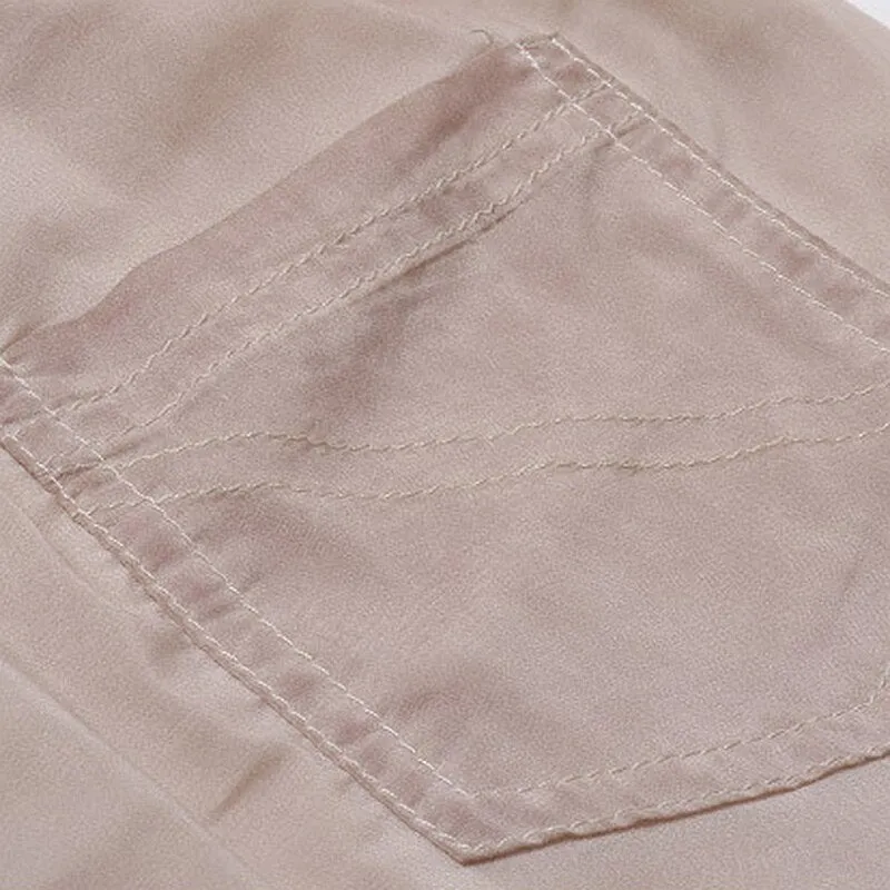 Women Elastic Waist Patchwork Lace Pockets Skinny Trousers