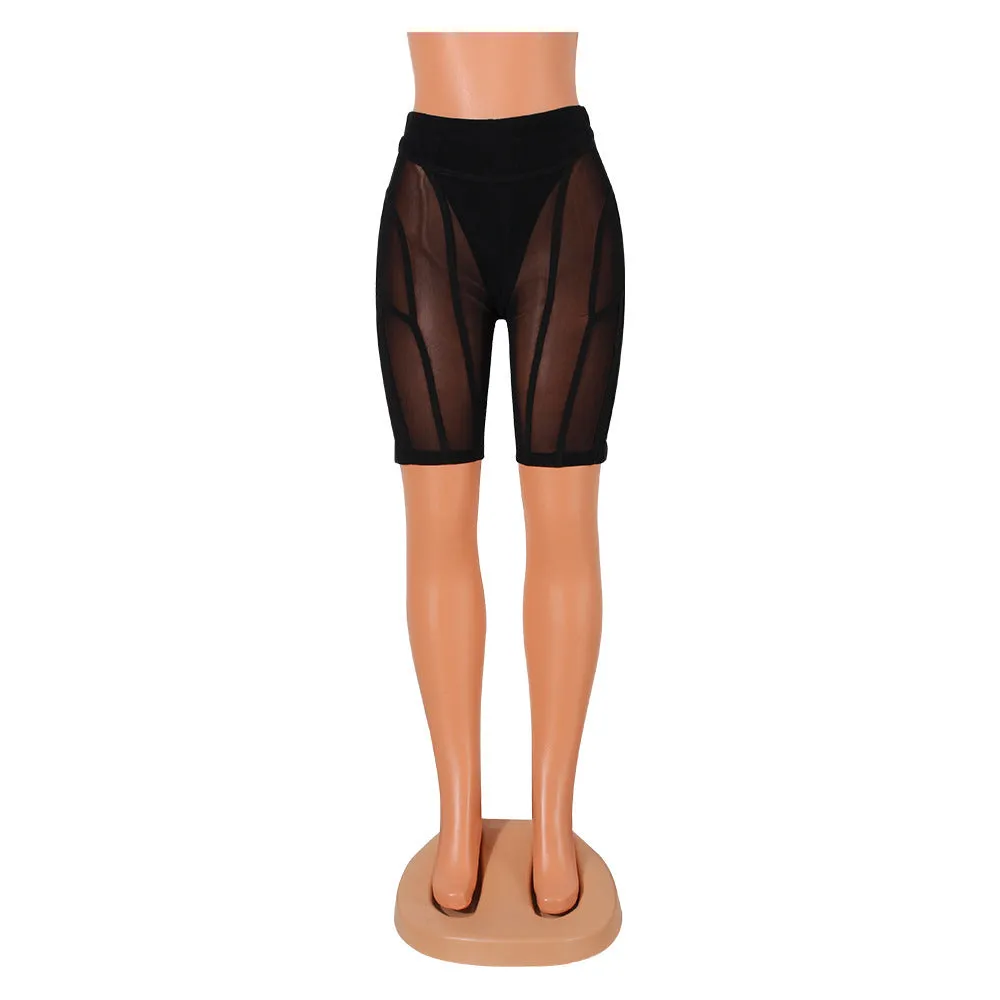Women's Fashion Skinny Mesh See-through Stitching Pants