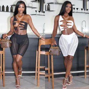 Women's Fashion Skinny Mesh See-through Stitching Pants