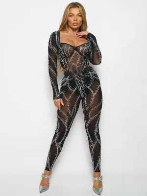 WOMEN'S LONG SLEEVE BODYSUIT & ELASTIC WAIST PANTS STUDS 3PC. SET