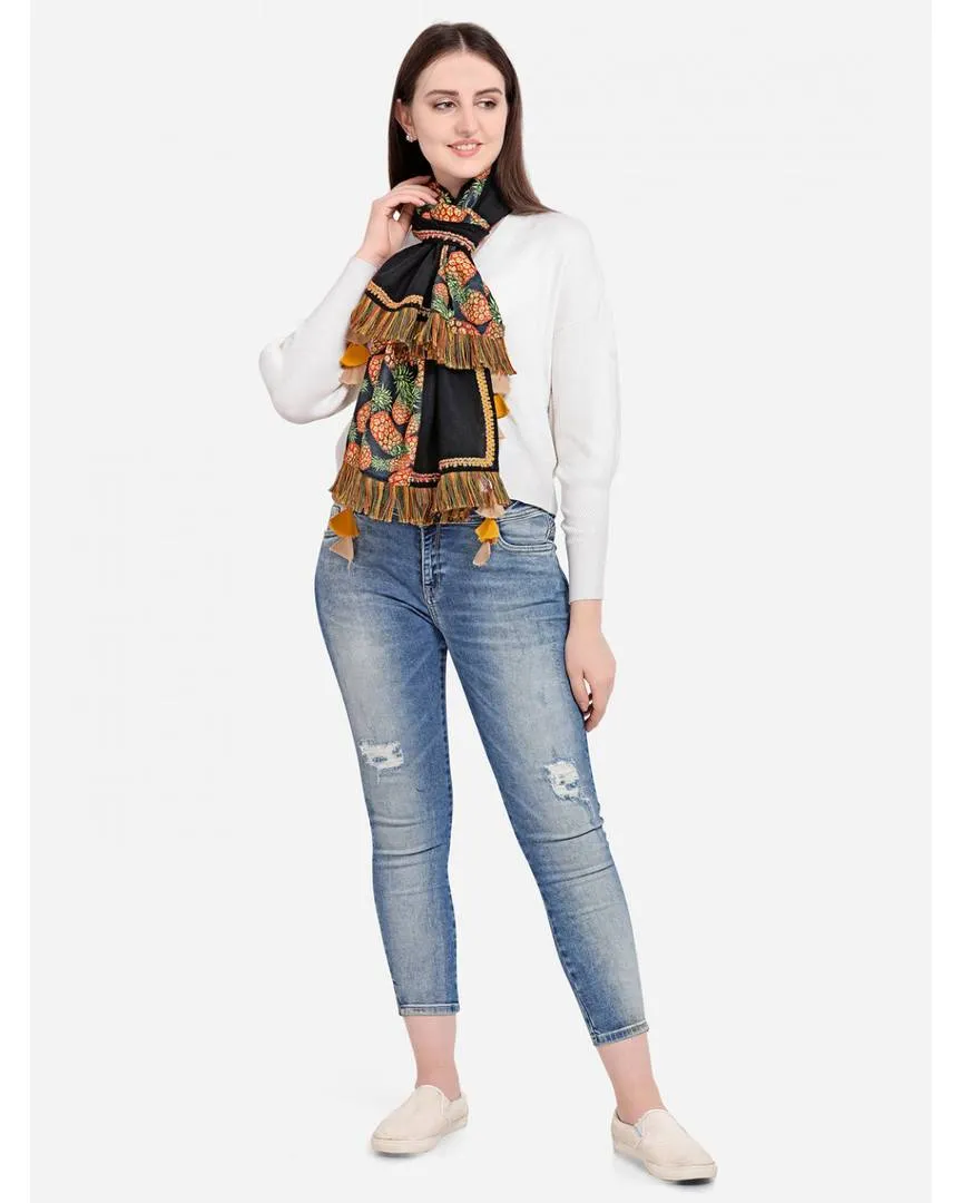 Women's Tropical Pineapple Print Khadi Dupatta or Stole