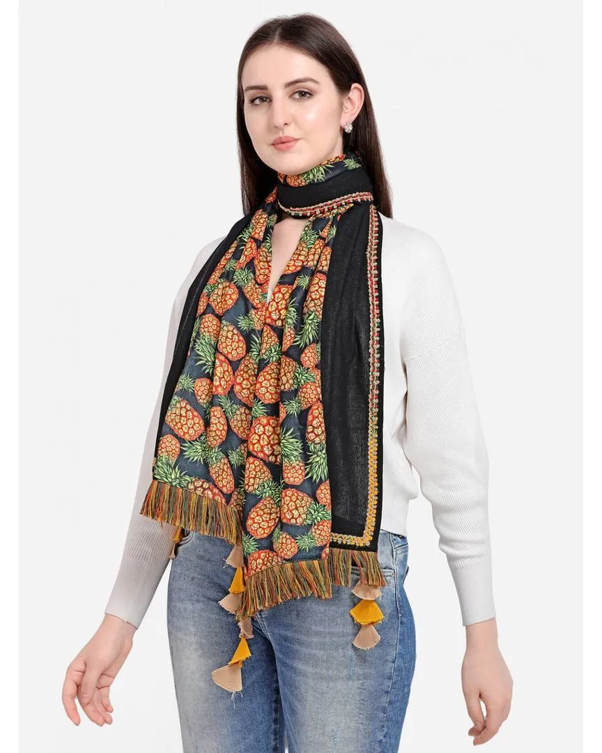 Women's Tropical Pineapple Print Khadi Dupatta or Stole