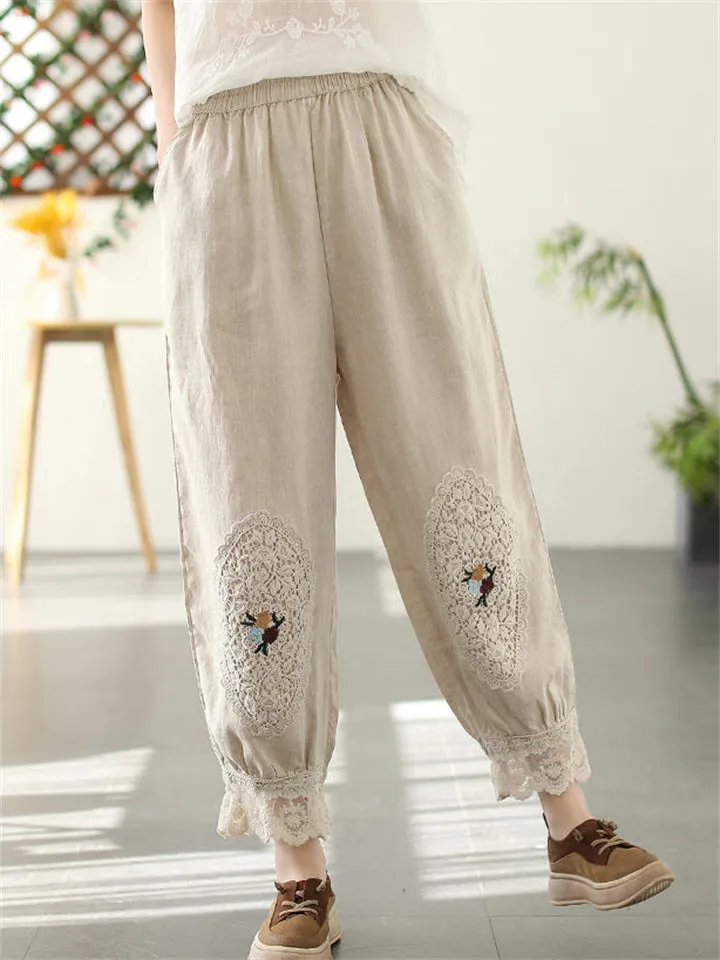 Women's Vintage Lace Patchwork Linen Harem Pants