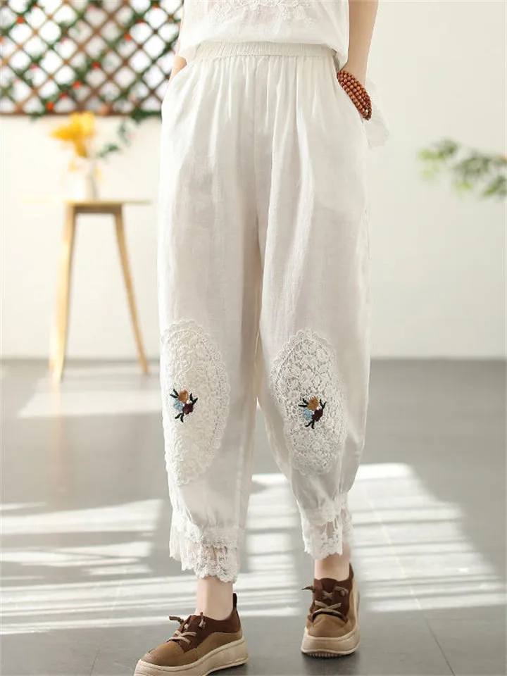 Women's Vintage Lace Patchwork Linen Harem Pants