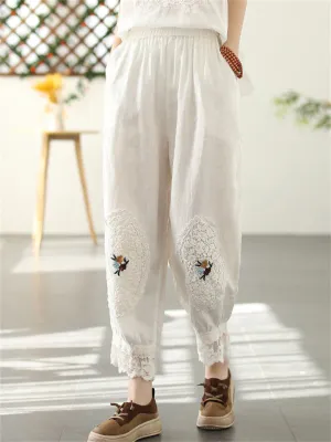 Women's Vintage Lace Patchwork Linen Harem Pants