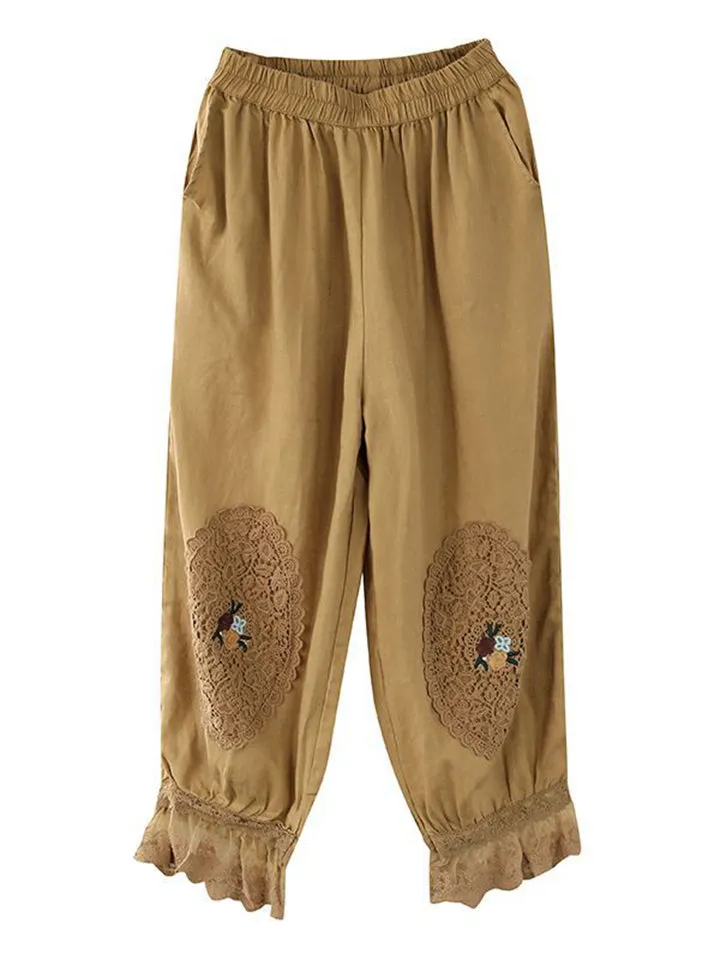 Women's Vintage Lace Patchwork Linen Harem Pants