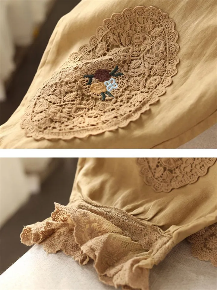 Women's Vintage Lace Patchwork Linen Harem Pants