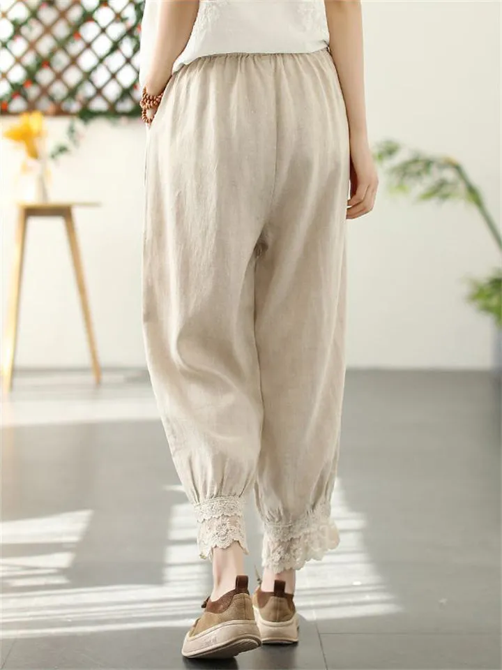 Women's Vintage Lace Patchwork Linen Harem Pants