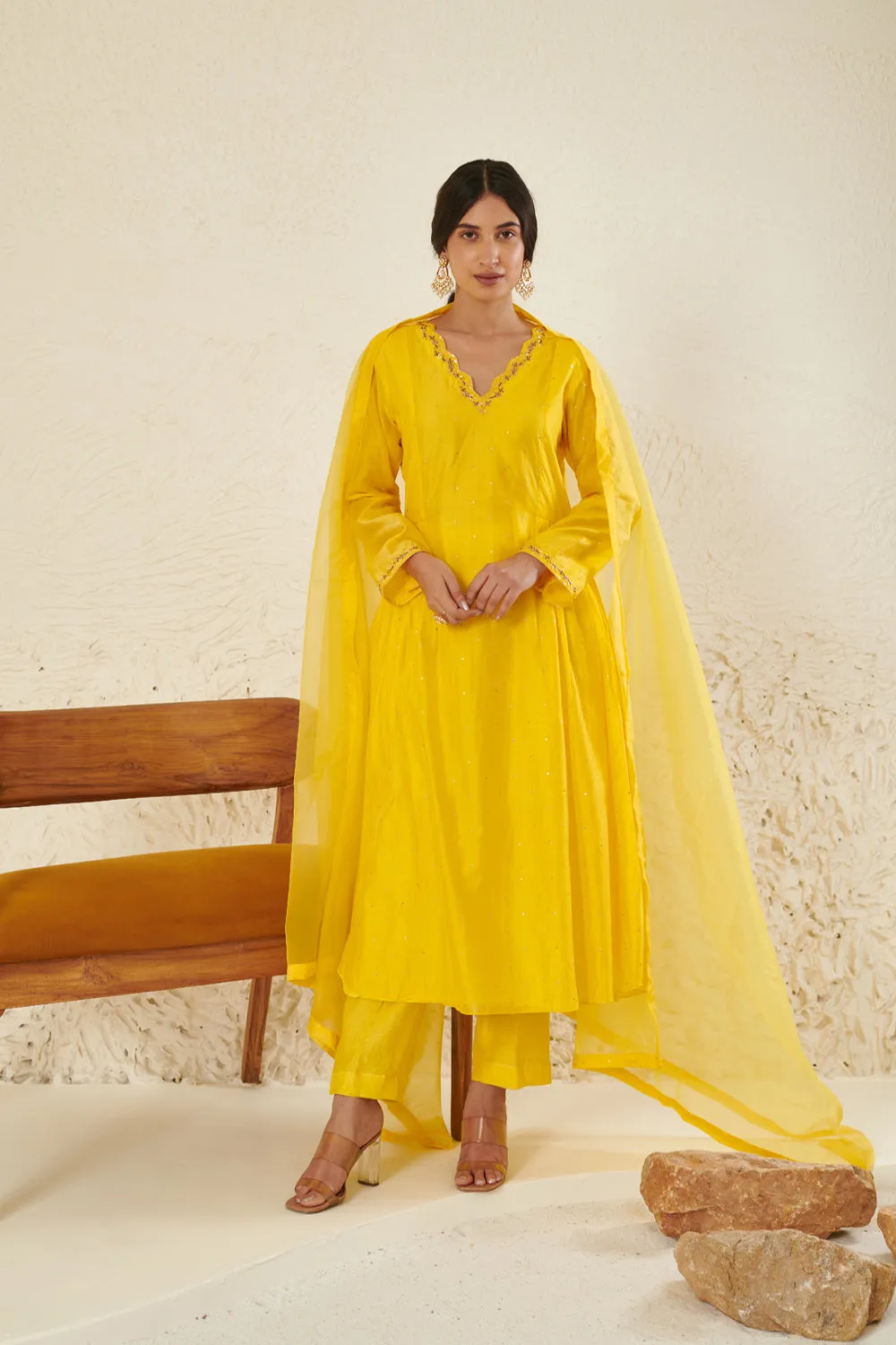 Yellow Embroidered Kurta Set