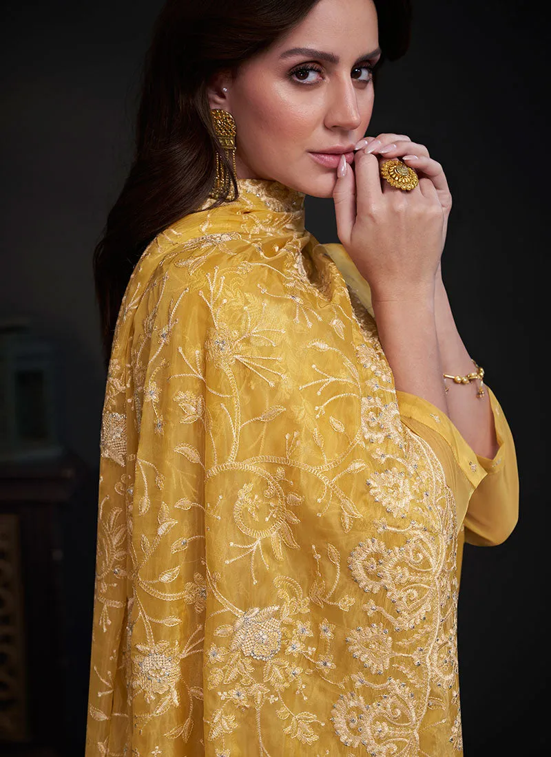 Yellow Embroidery Straight Cut Pant Style Salwar Suit