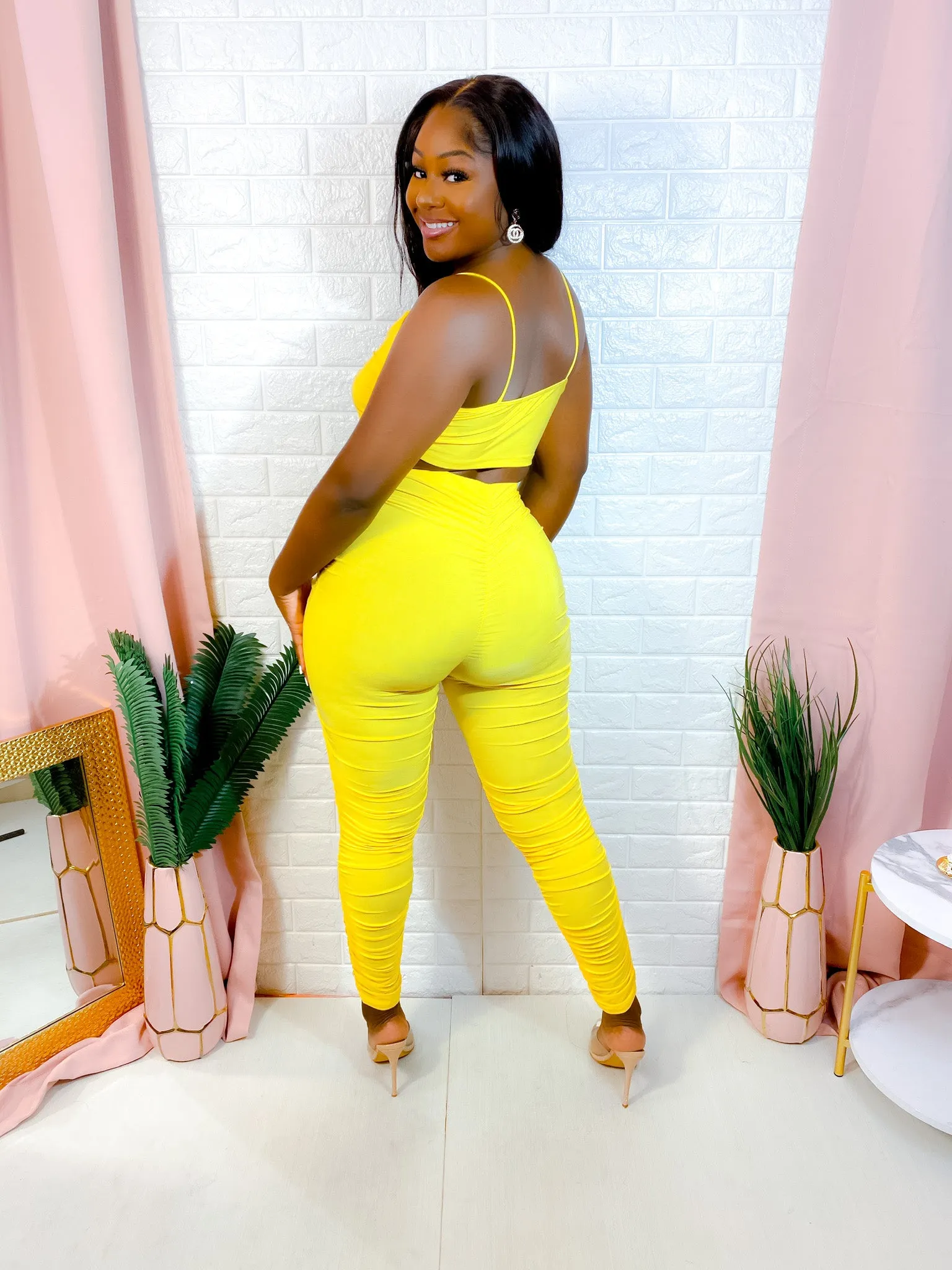 YOUR A GEM BABE PANTS SET (YELLOW) (FINAL SALE)