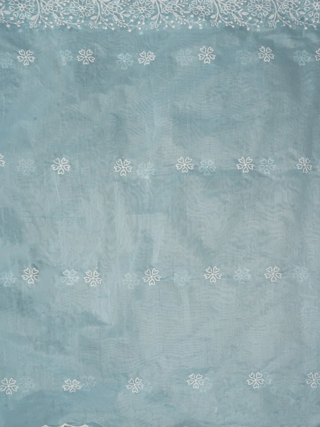 Zari Embroidered Organza Sky Blue Dress Material with Dupatta