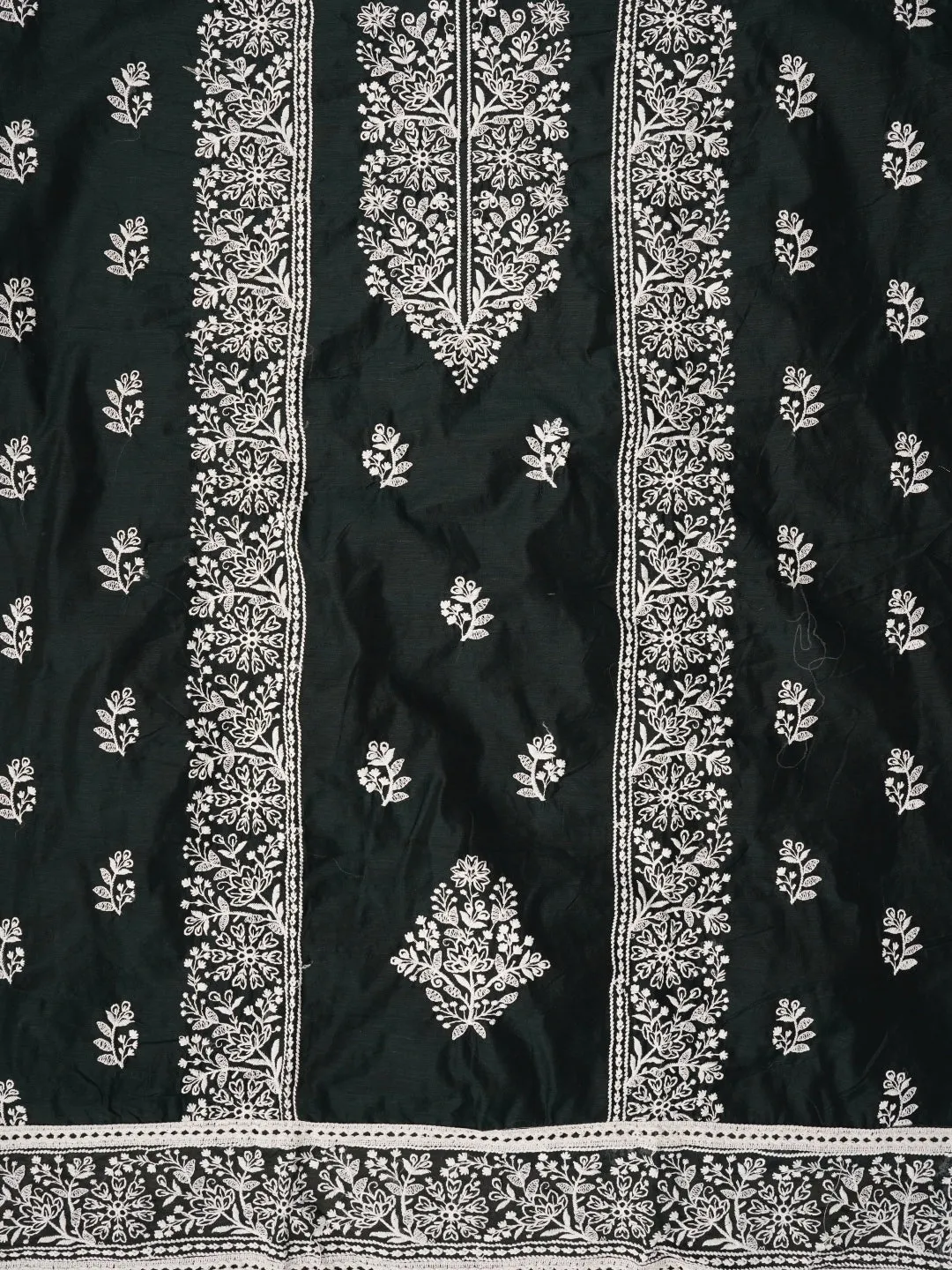 Zari Green Embroidered Organza Dress Material with Dupatta