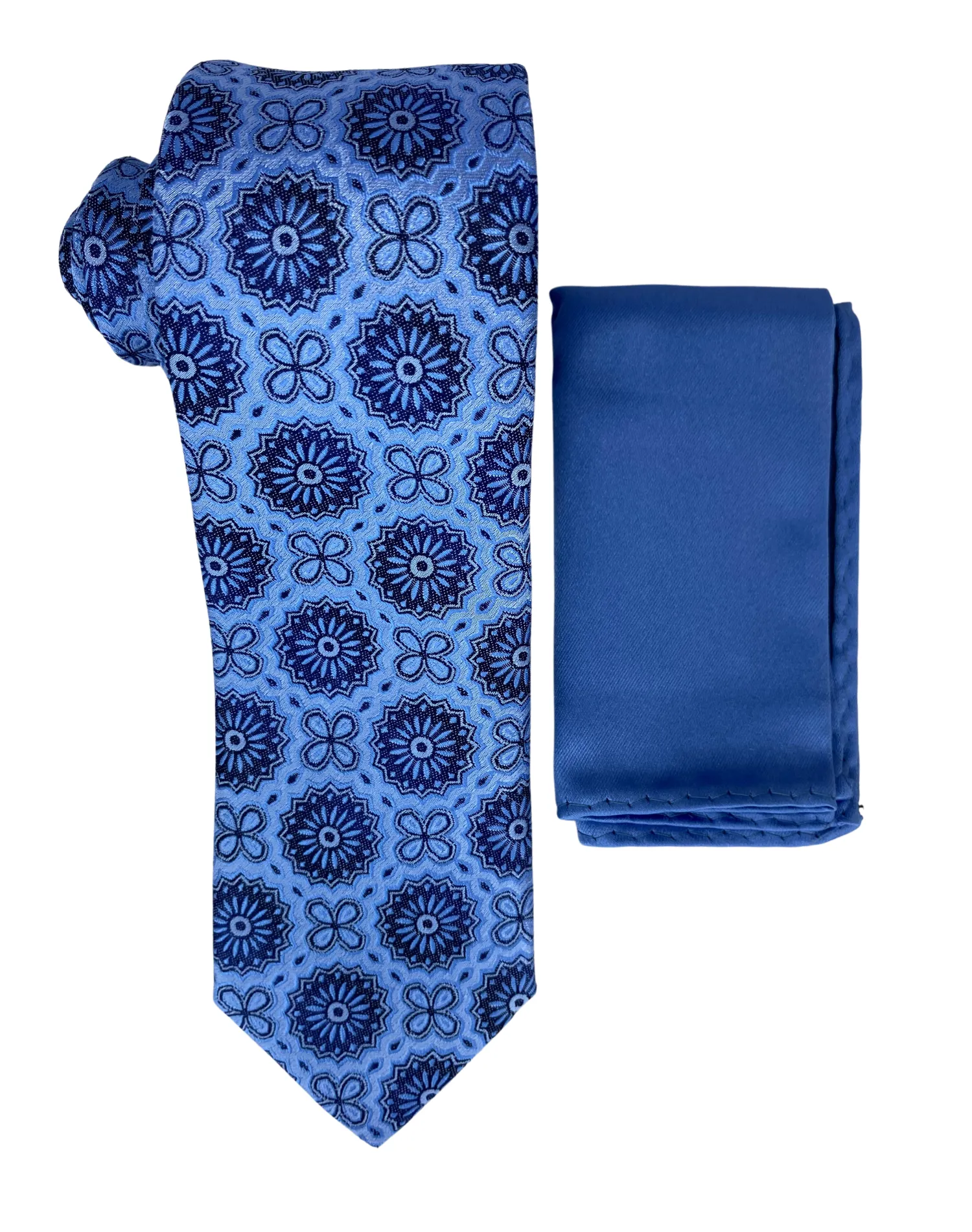 Zenio Geometric Tie and Handkerchief - Blue