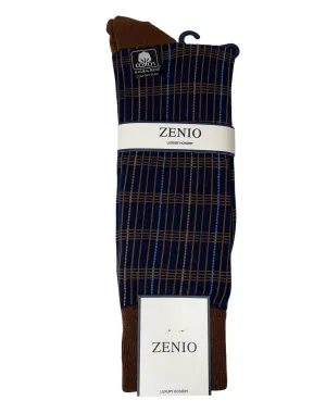 Zenio Plaid Patterned Dress Socks - Navy & Brown